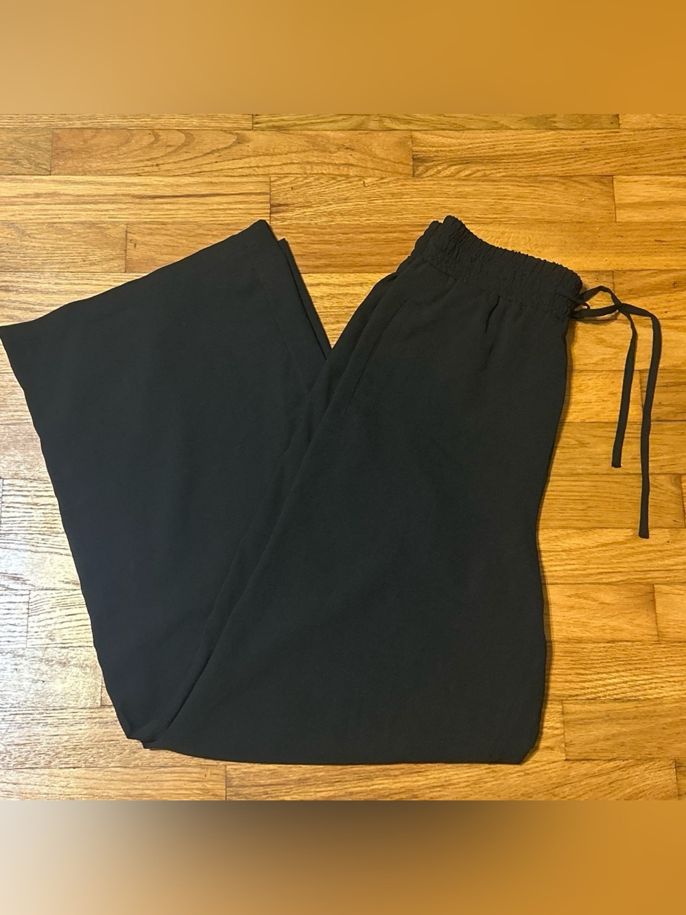 Wide Leg Drawstring Pants - Black